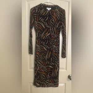 Nine West Brown and Tan Long Sleeve Bodycon Dress